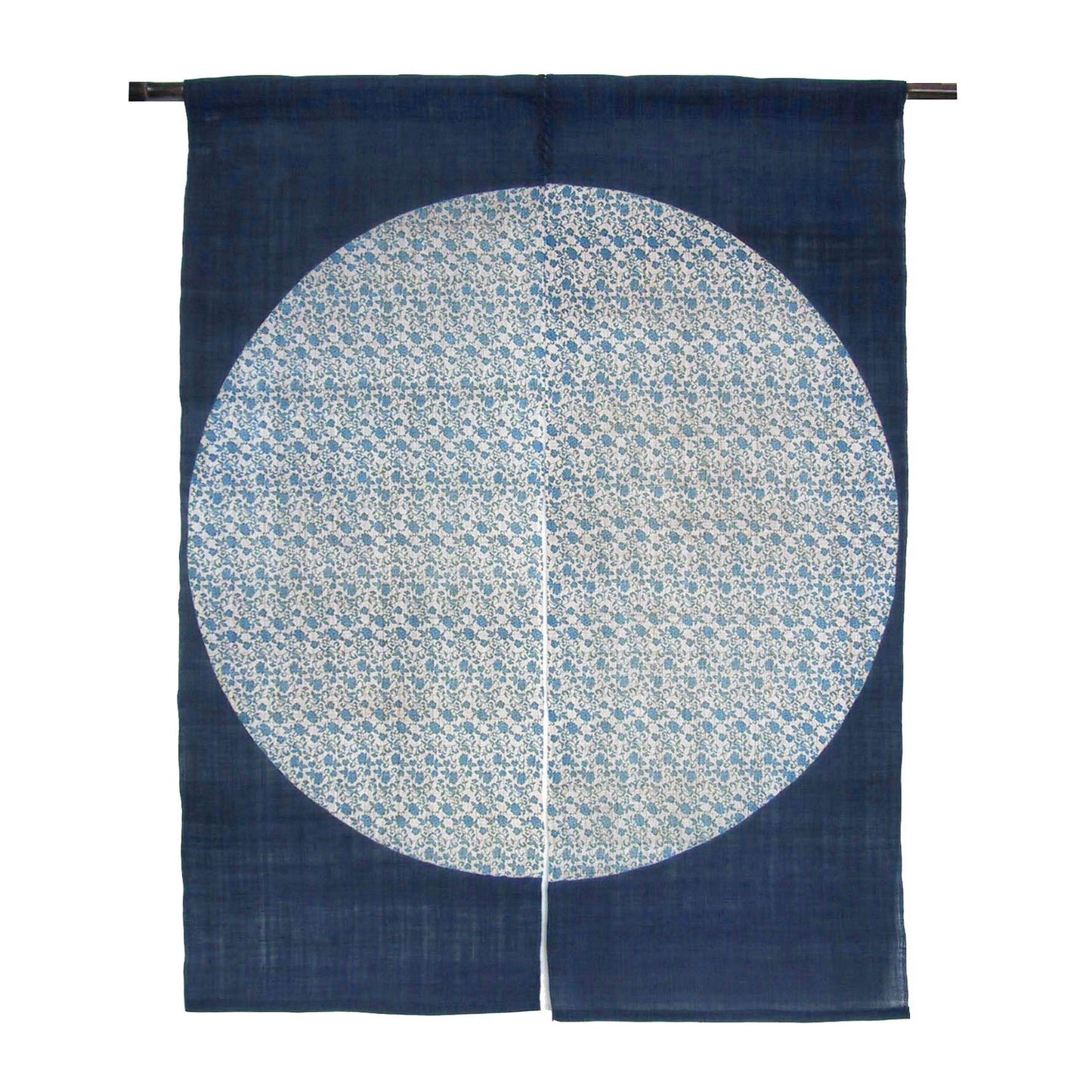 Japanese Curtain (Noren) / Ramie / Circle-Flower-Arabesque / Navy / W90xH120cm