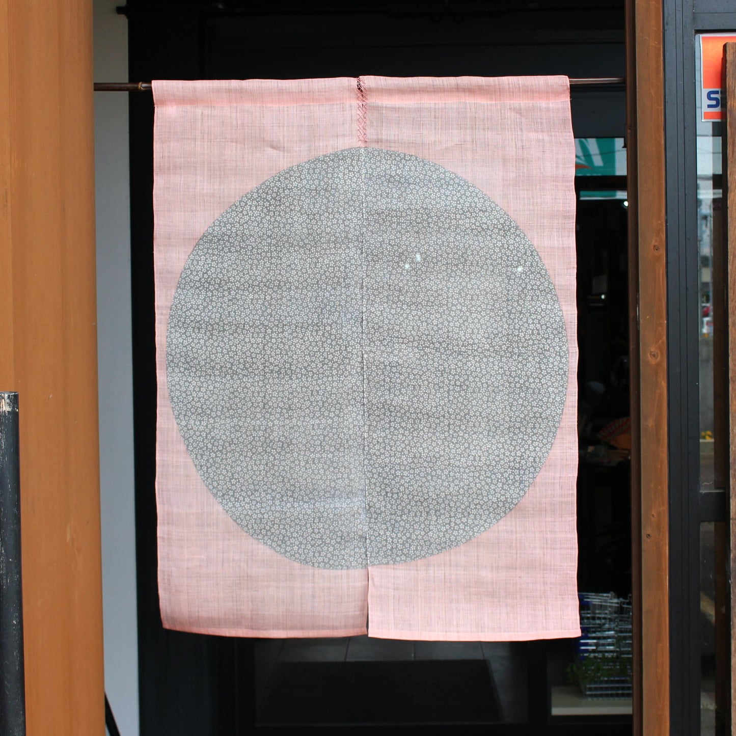 Japanese Curtain (Noren) / Ramie / Circle-Cherry-Blossom / Pink / W90xH120cm