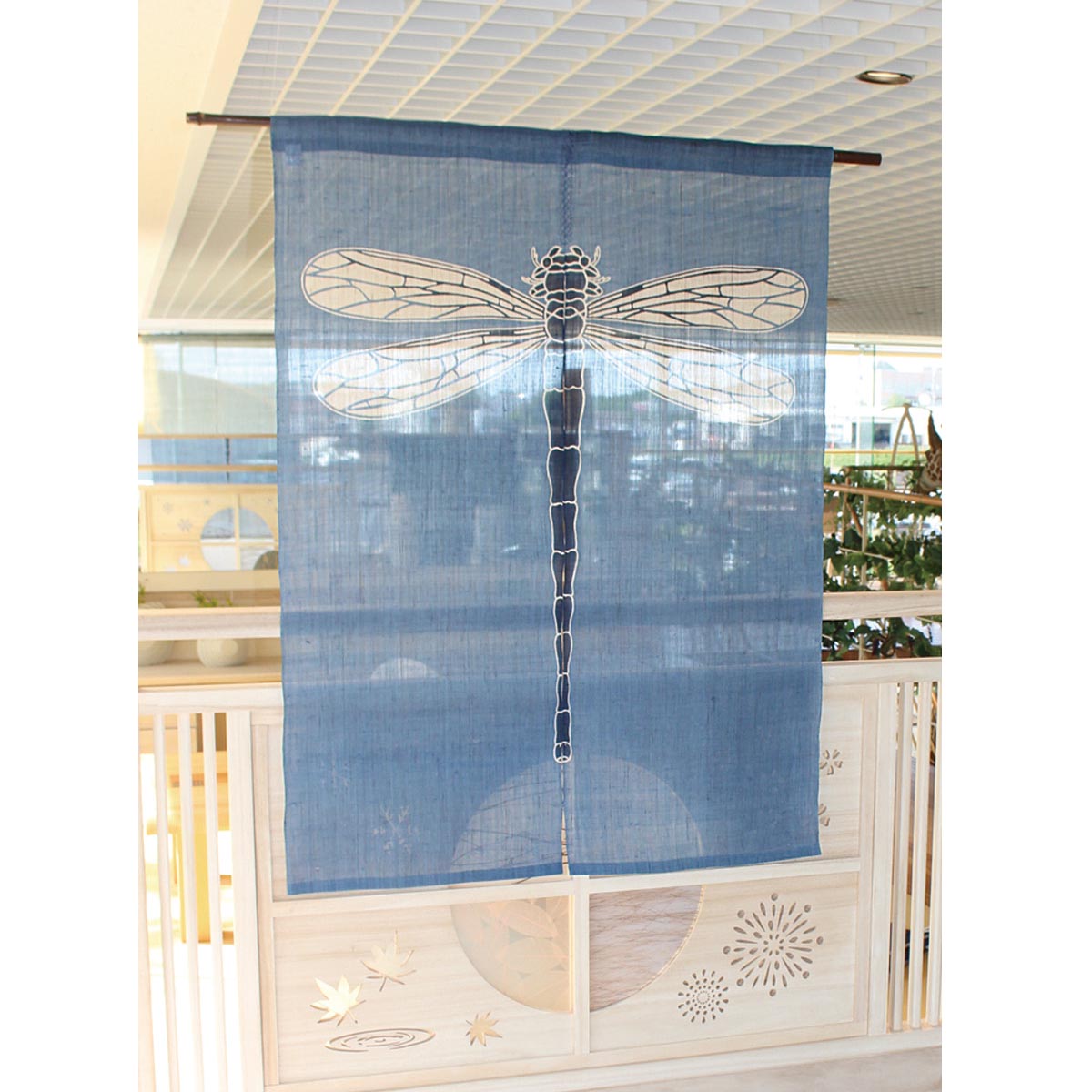 Japanese Curtain (Noren) / Ramie / Dragonfly /  Blue  / W90xH120cm