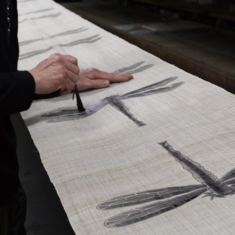 Japanese Curtain (Noren) / Ramie / Dragonfly /  Blue  / W90xH120cm