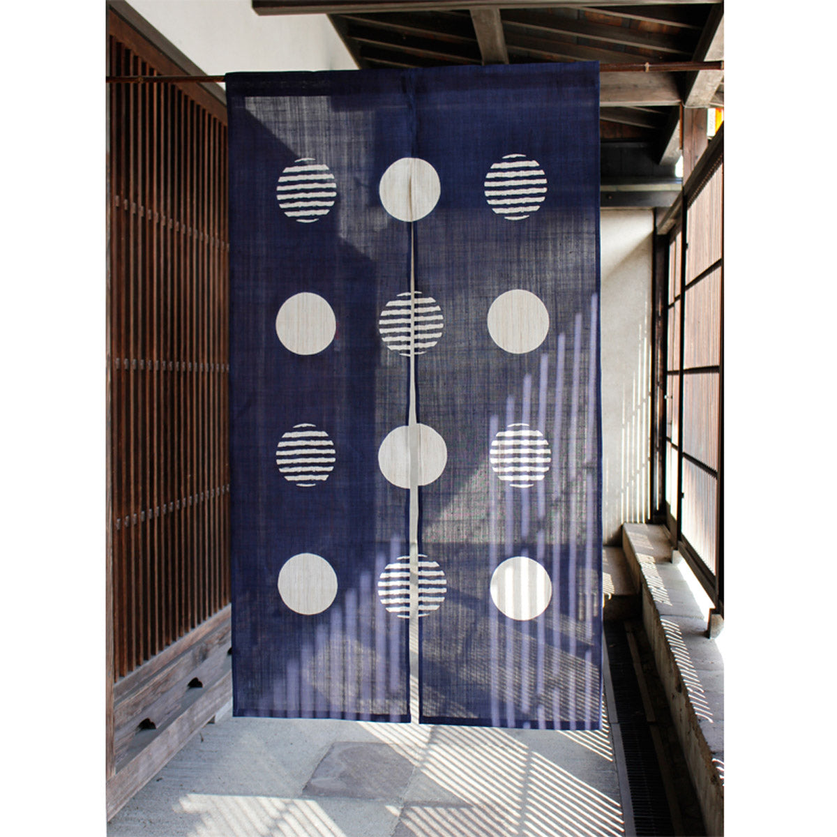 Japanese Curtain (Noren) / Ramie / Circle-Modern / Navy / W84xH150cm