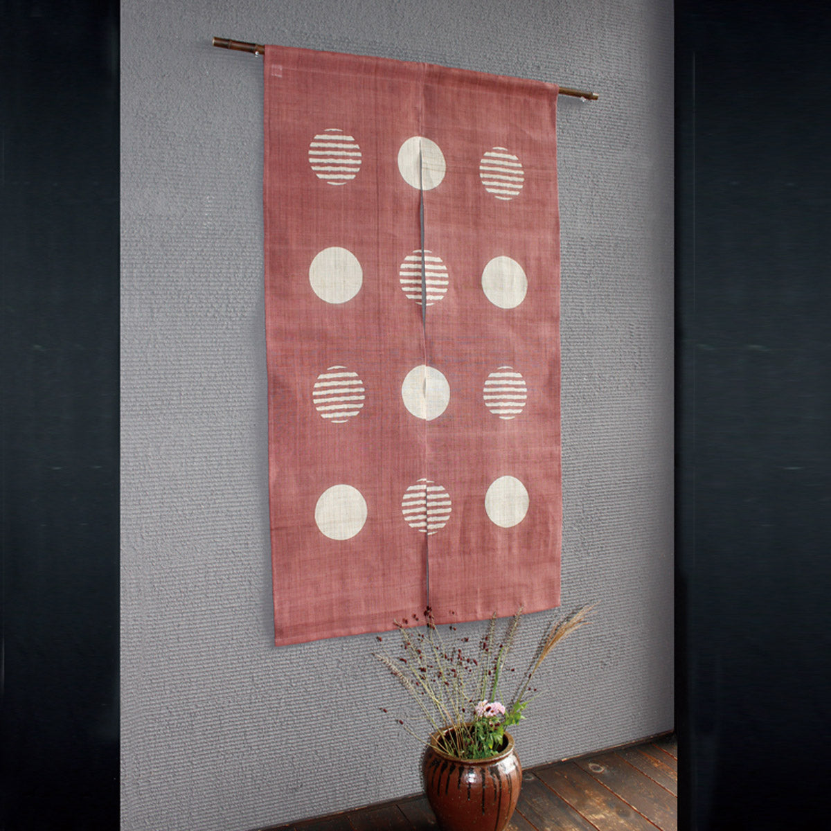 Japanese Curtain (Noren) / Ramie / Circle-Modern / Dark Red / W84xH150cm