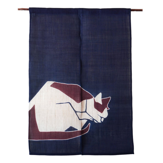 Japanese Curtain (Noren) / Ramie / Cat / Indigo / W84xH120cm
