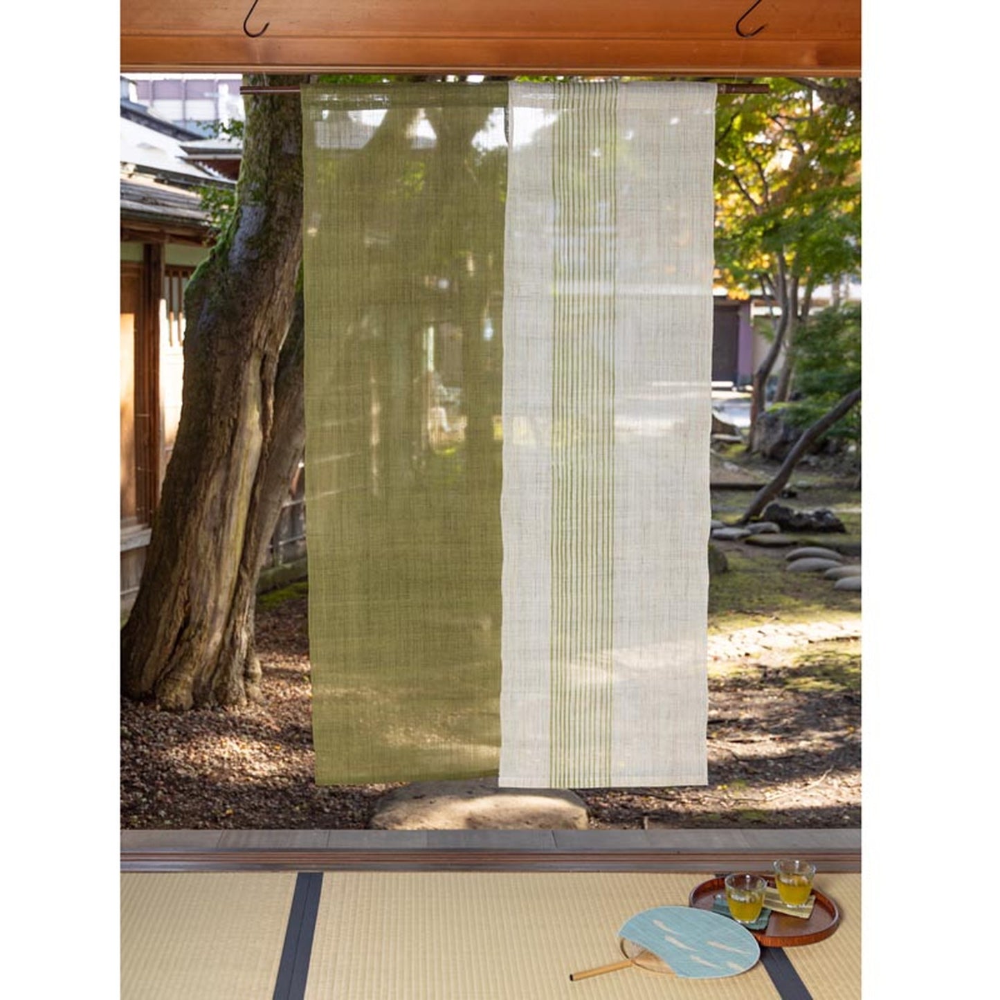 Japanese Curtain (Noren) / Ramie / 13 Lines / Green / W84xH150cm