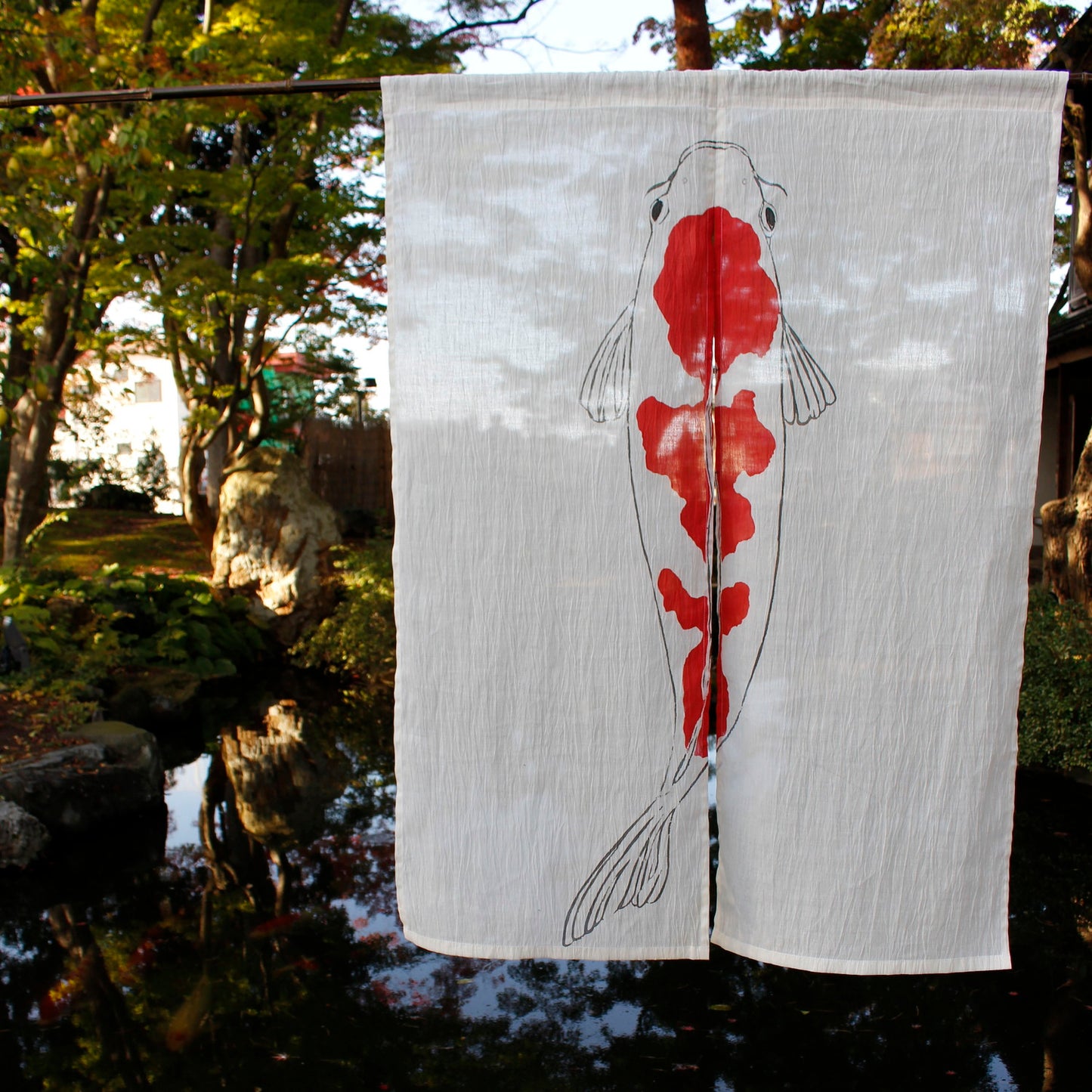 Japanese Curtain (Noren) / Coloured carp (Nishiki-GOI) / Chijimi-cloth / W84xH120cm