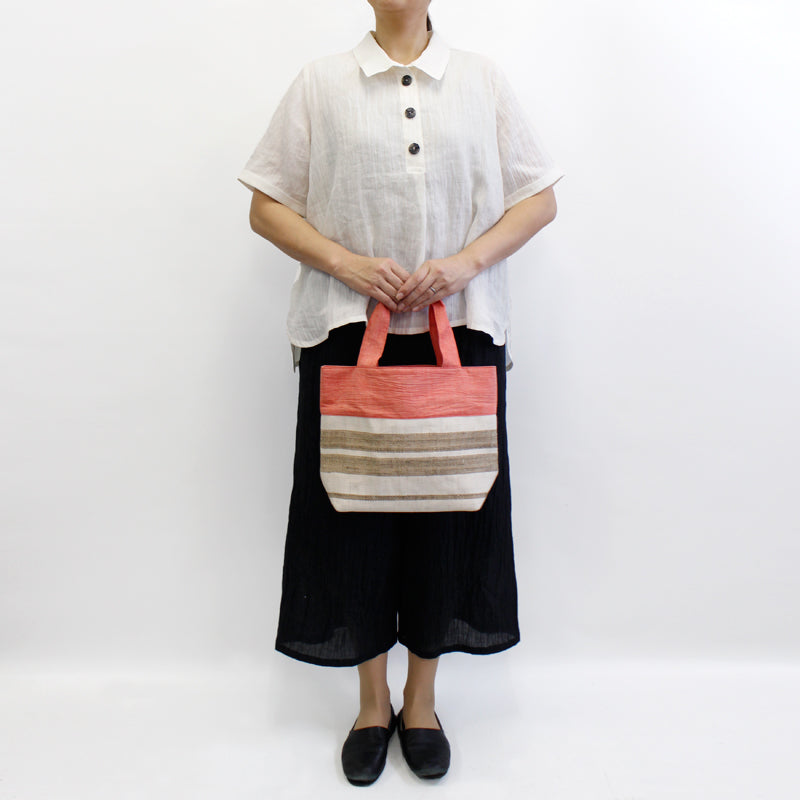 Tote Bag / Ramie / Striped pattern / Scarlet