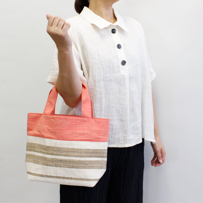 Tote Bag / Ramie / Striped pattern / Scarlet