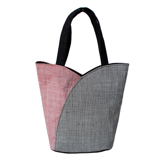 Chijimi Tulip-shaped Bag / Houndstooth / Madder red