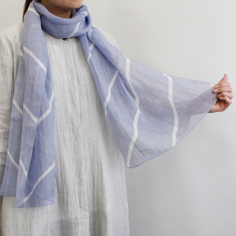 Organdy Stall (Scarf) / Striped Pattern/Light Blue/Ramie