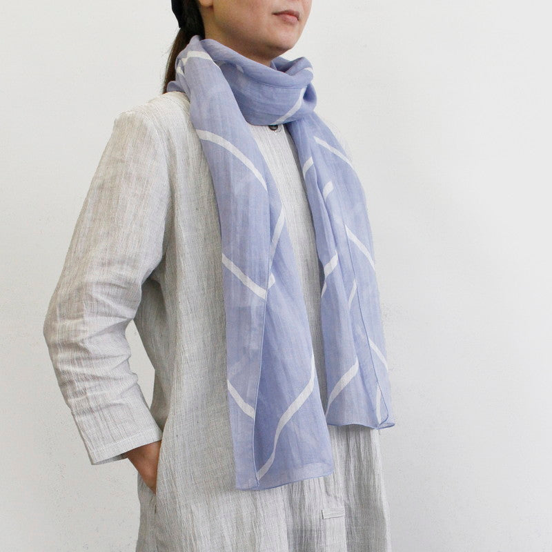 Organdy Stall (Scarf) / Striped Pattern/Light Blue/Ramie