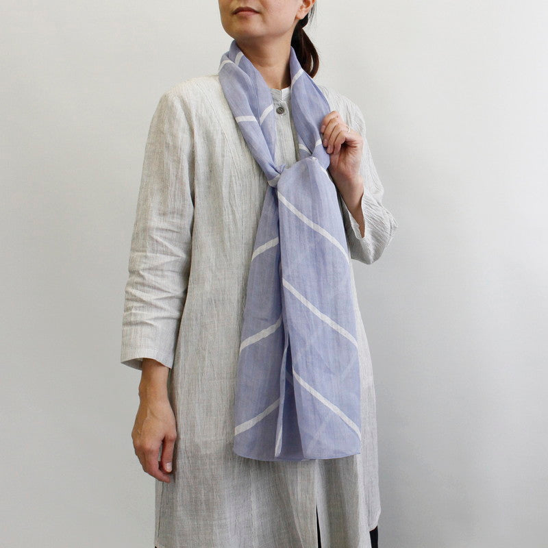 Organdy Stall (Scarf) / Striped Pattern/Light Blue/Ramie