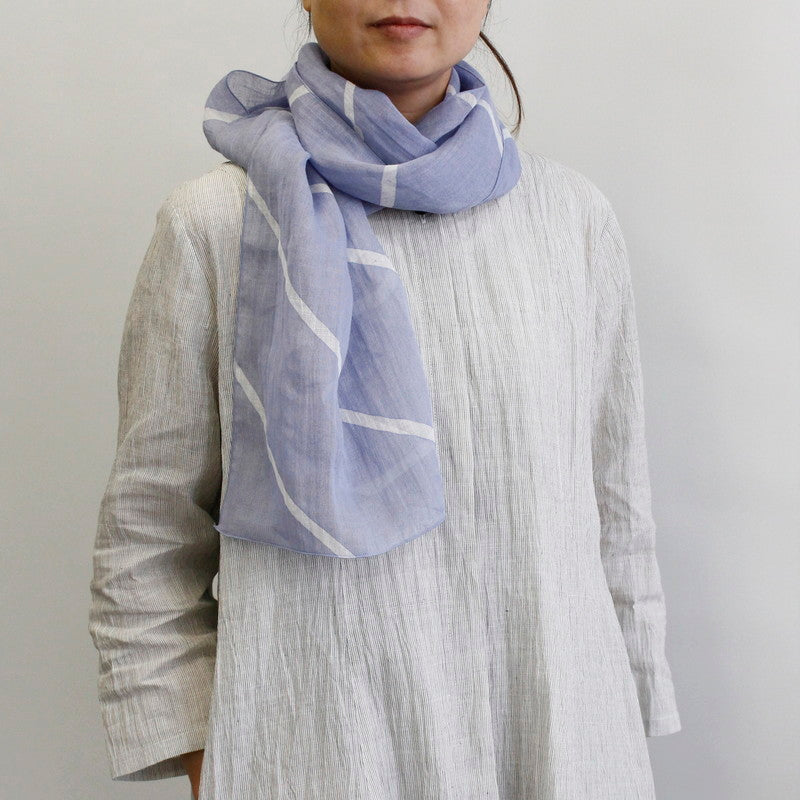 Organdy Stall (Scarf) / Striped Pattern/Light Blue/Ramie