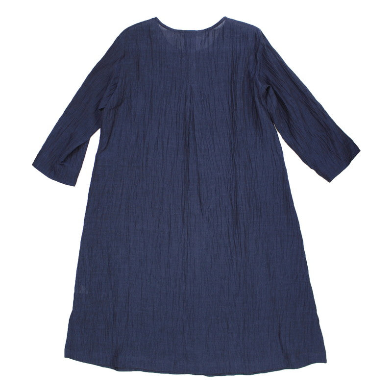 Chijimi No Collar Long Jacket / Ramie / Navy