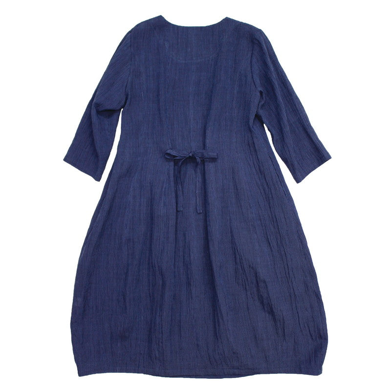 Chijimi Balloon Dress / Striped Pattern / Navy