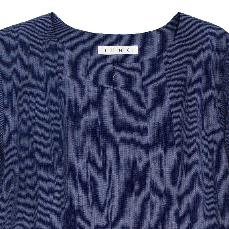 Chijimi Balloon Dress / Striped Pattern / Navy