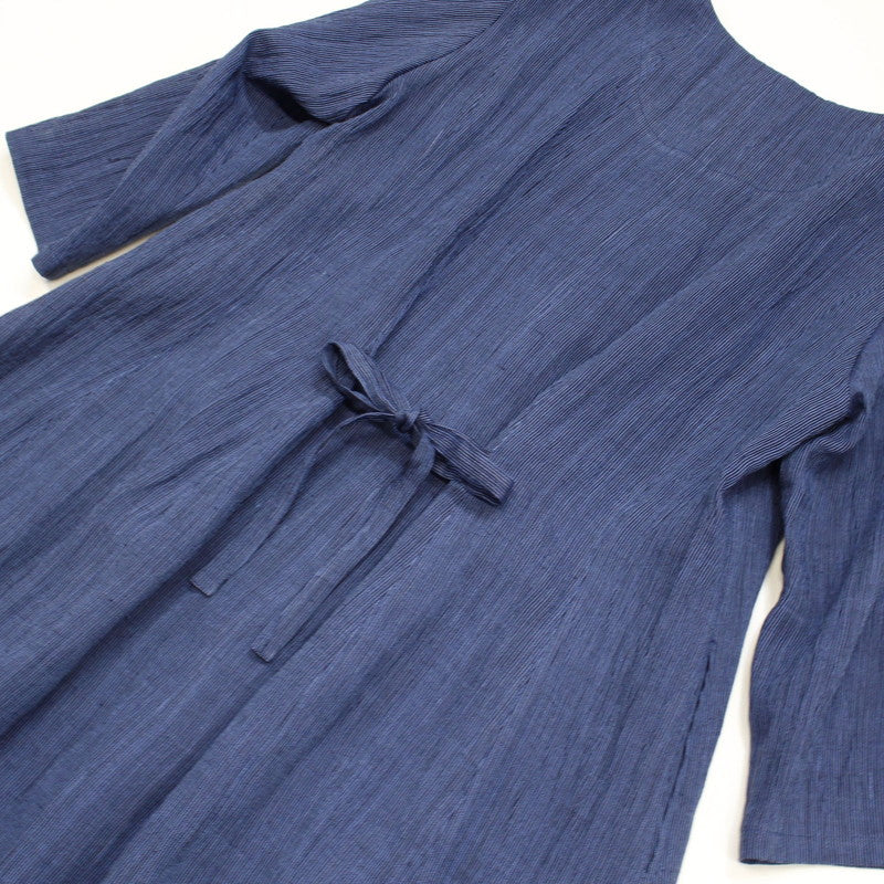 Chijimi Balloon Dress / Striped Pattern / Navy