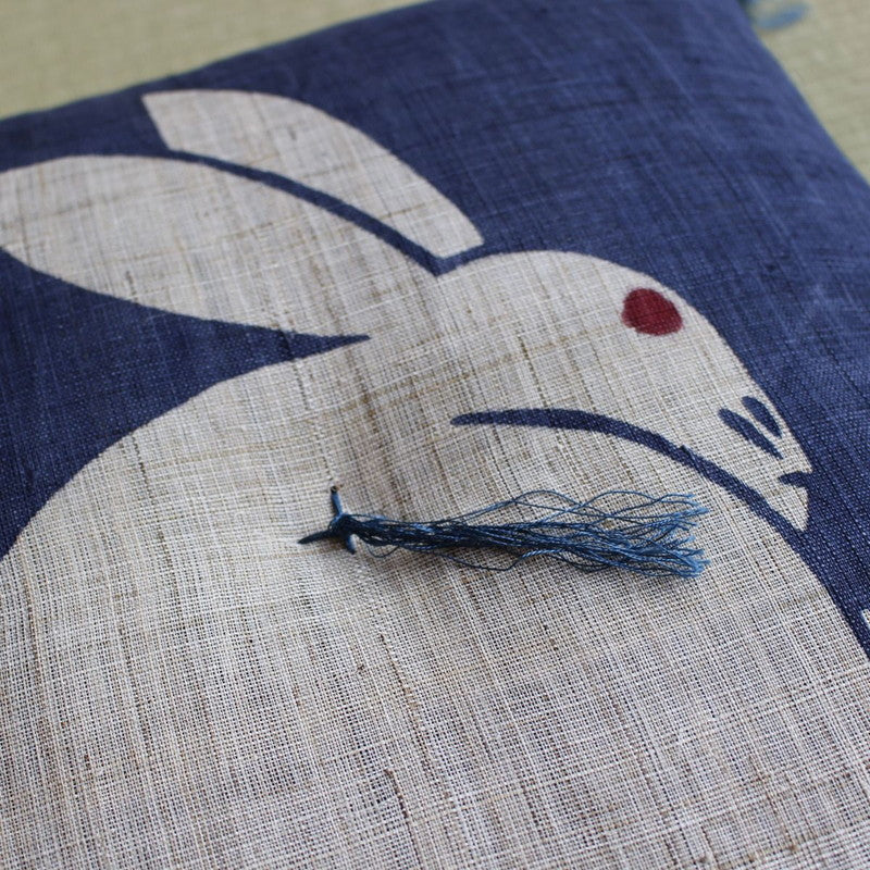 Zabuton (Japanese Cushion) / Ramie / Rabbit / Navy / W42xH45cm