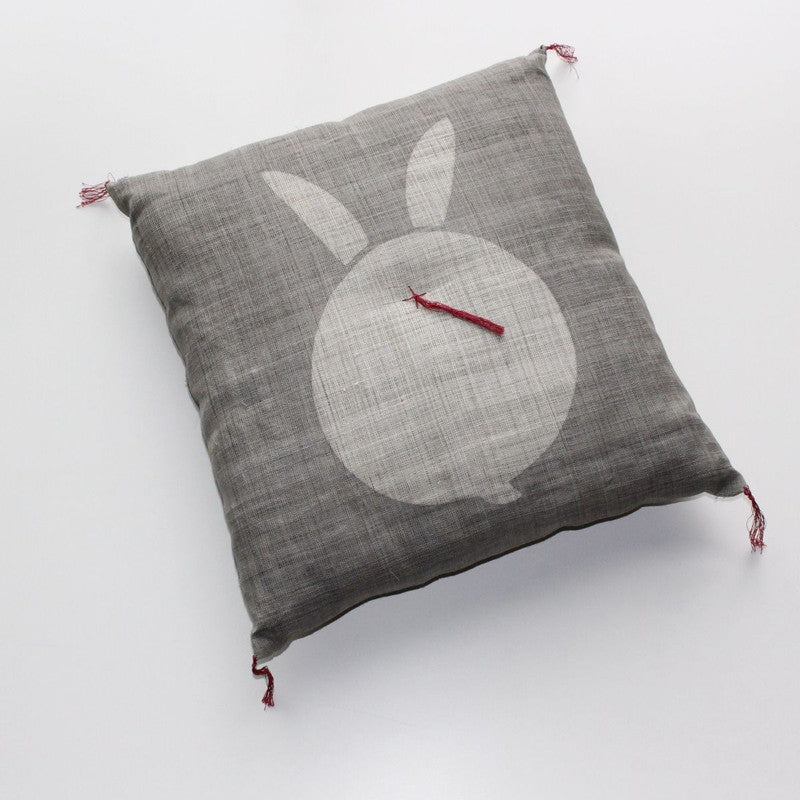 Zabuton (Japanese Cushion) / Ramie / Rabbit / Grey / W42xH45cm