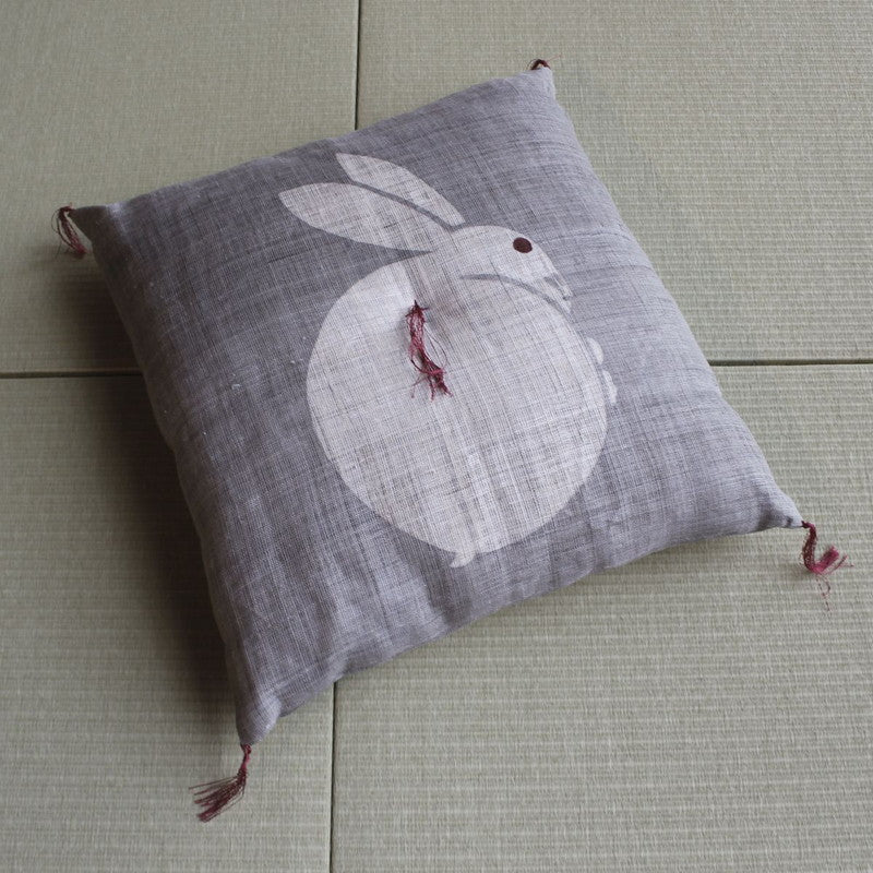 Zabuton (Japanese Cushion) / Ramie / Rabbit / Grey / W42xH45cm