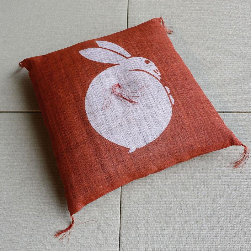 Zabuton (Japanese Cushion) / Ramie / Rabbit / Orange / W42xH45cm