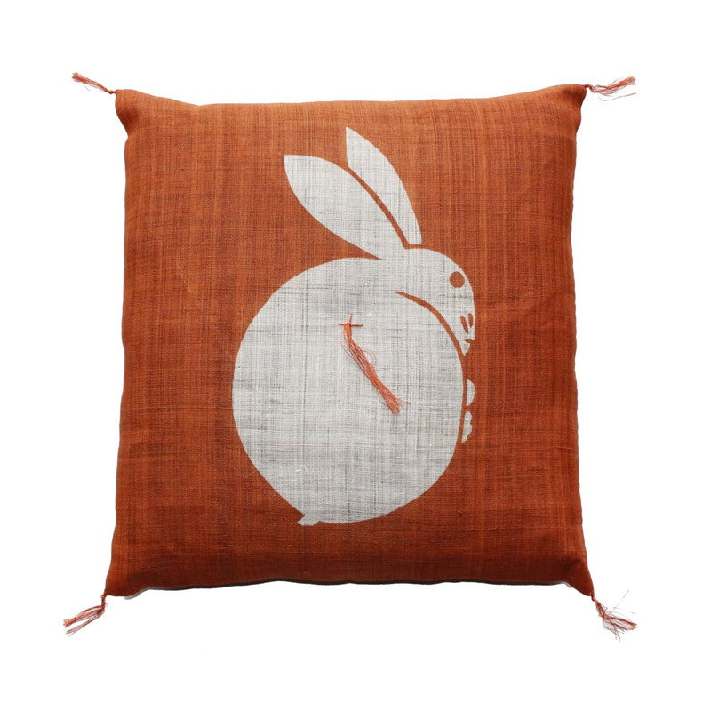 Zabuton (Japanese Cushion) / Ramie / Rabbit / Orange / W42xH45cm
