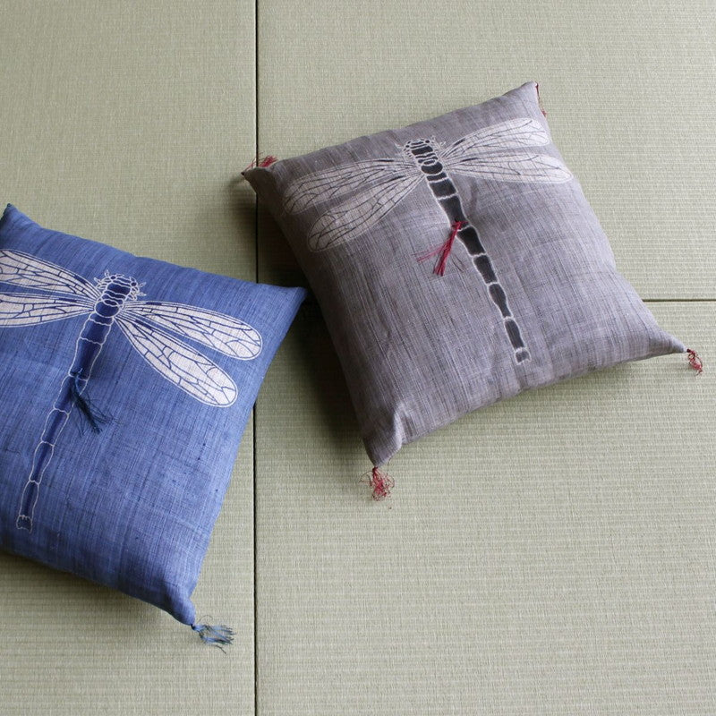 Zabuton (Japanese Cushion) / Ramie / Dragonfly/ Grey / W42xH45cm