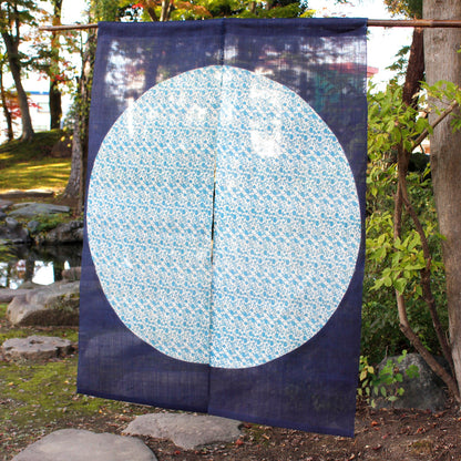 Japanese Curtain (Noren) / Ramie / Circle-Flower-Arabesque / Navy / W90xH120cm