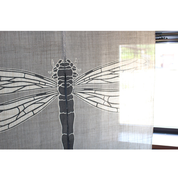 Japanese Curtain (Noren) / Ramie / Dragonfly /  Grey / W90xH120cm