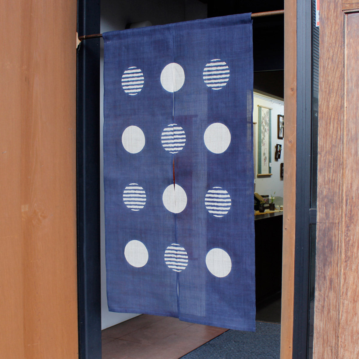 Japanese Curtain (Noren) / Ramie / Circle-Modern / Navy / W84xH150cm