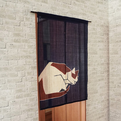 Japanese Curtain (Noren) / Ramie / Cat / Indigo / W84xH120cm