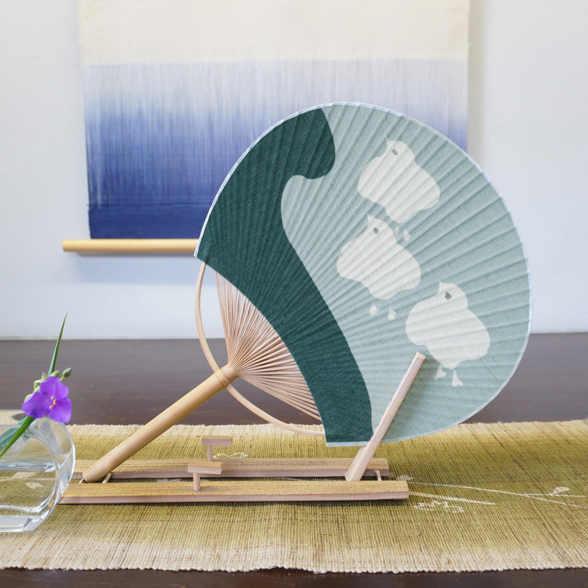 Japanese Uchiwa Fan / Ramie / Plover / W28xH40cm