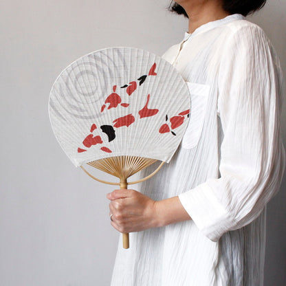 Japanese Uchiwa Fan / Ramie / Koi Fish / W28xH40cm