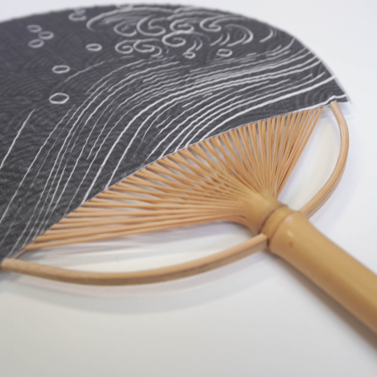 Japanese Uchiwa Fan / Ramie / Black Seigaiha / W28xH40cm