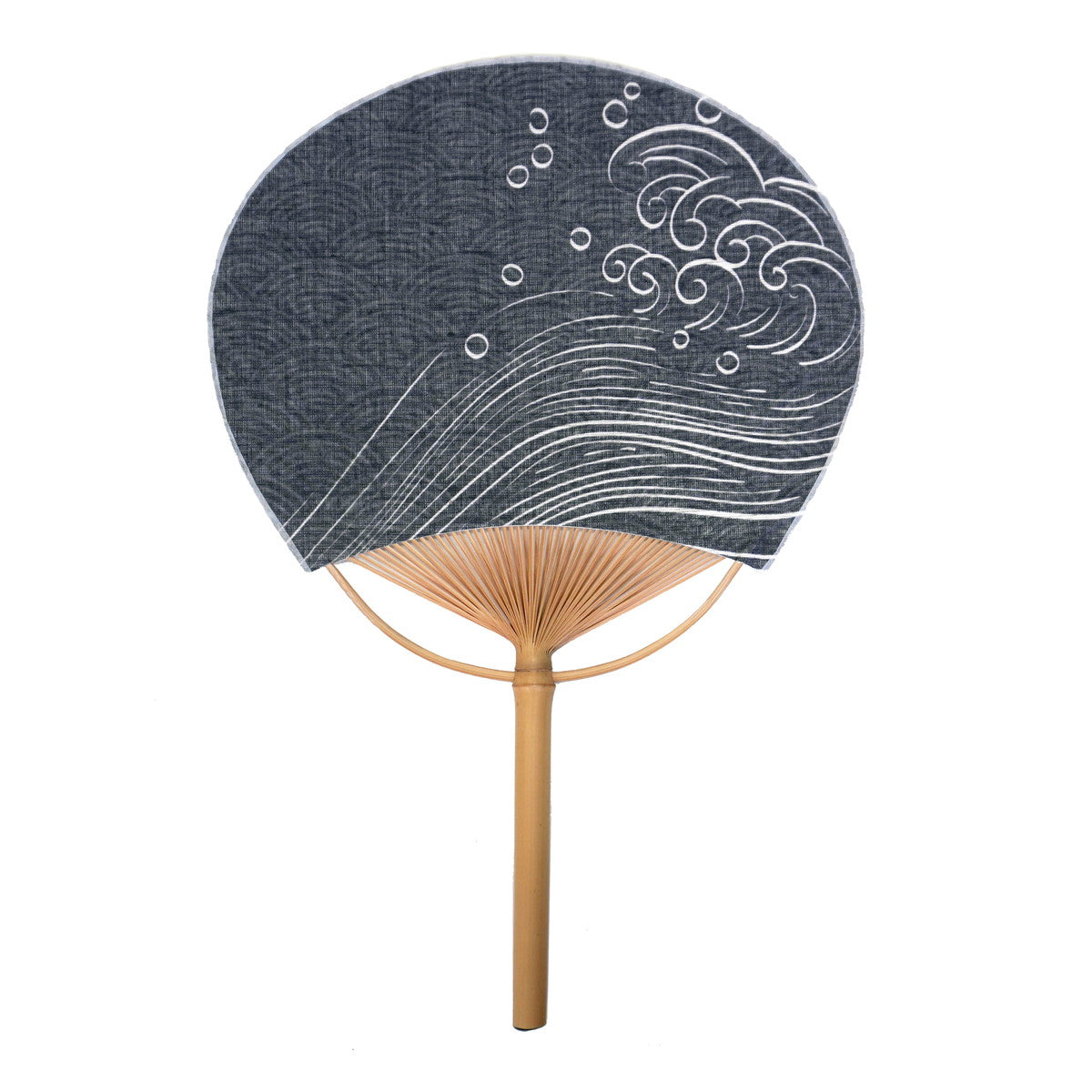 Japanese Uchiwa Fan / Ramie / Black Seigaiha / W28xH40cm