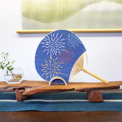 Japanese Uchiwa Fan / Ramie / Fireworks / W28xH40cm