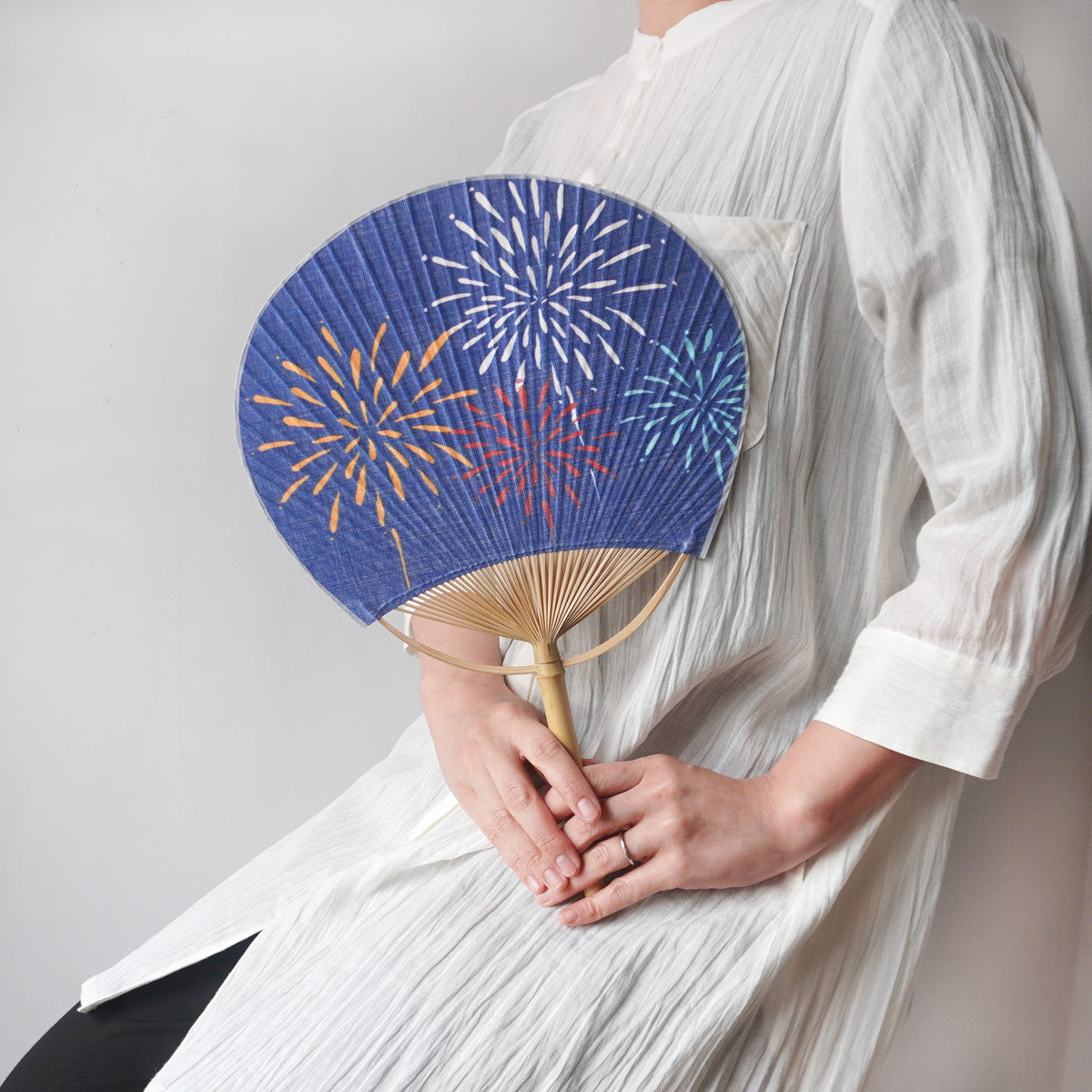 Japanese Uchiwa Fan / Ramie / Fireworks / W28xH40cm