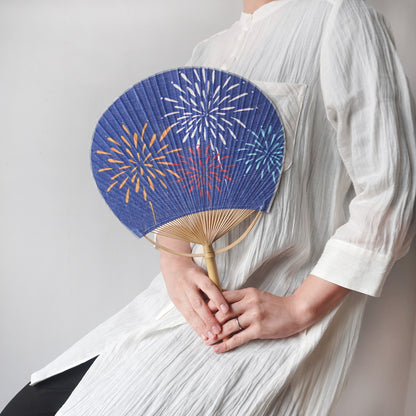 Japanese Uchiwa Fan / Ramie / Fireworks / W28xH40cm