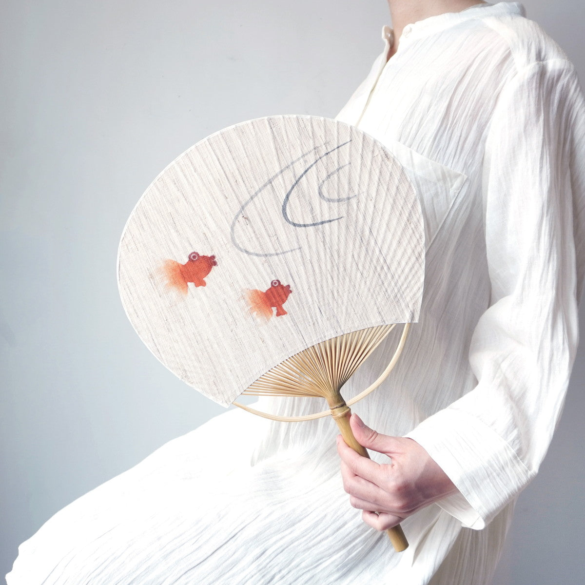 Japanese Uchiwa Fan / Ramie / Goldfish / W28xH40cm