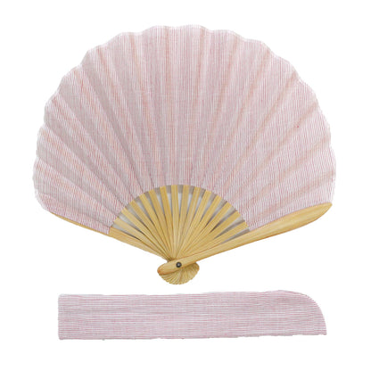 Shell-Shaped Folding Fan / Pink / Stripe
