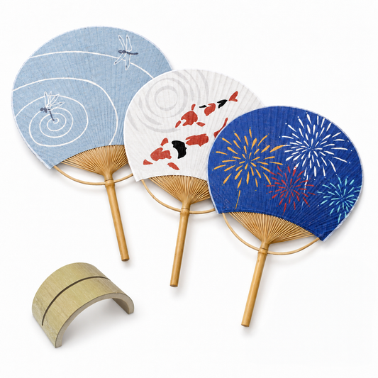 Japanese Ramie Uchiwa Fan Set – Choose Any 3 + Stand