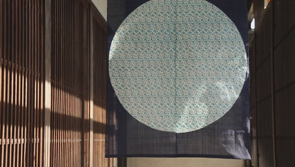 Japanese Curtain (Noren) / Ramie / Circle-Flower-Arabesque / Navy / W90xH120cm