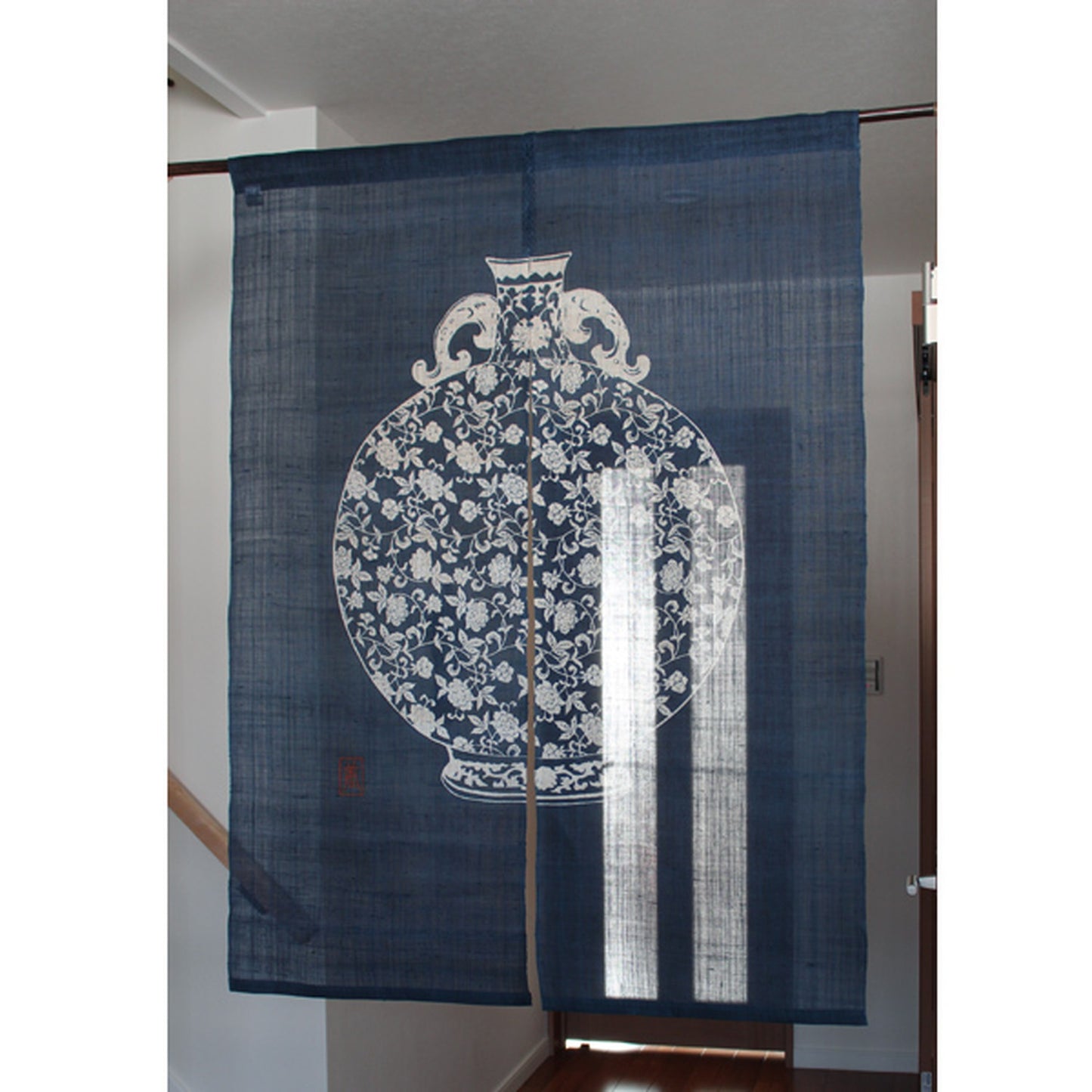 Japanese Curtain (Noren) / Ramie / Jar Pattern / Navy / W90xH120cm