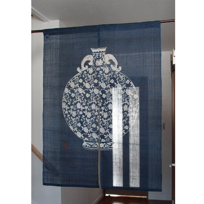 Japanese Curtain (Noren) / Ramie / Vase / Navy / W90xH120cm