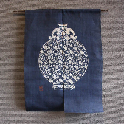 Japanese Curtain (Noren) / Ramie / Vase / Navy / W90xH120cm
