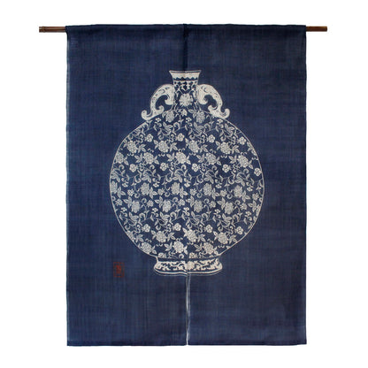 Japanese Curtain (Noren) / Ramie / Jar Pattern / Navy / W90xH120cm