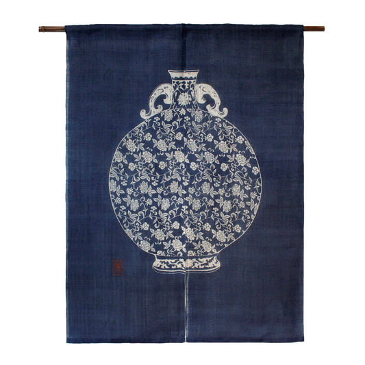 Japanese Curtain (Noren) / Ramie / Vase / Navy / W90xH120cm