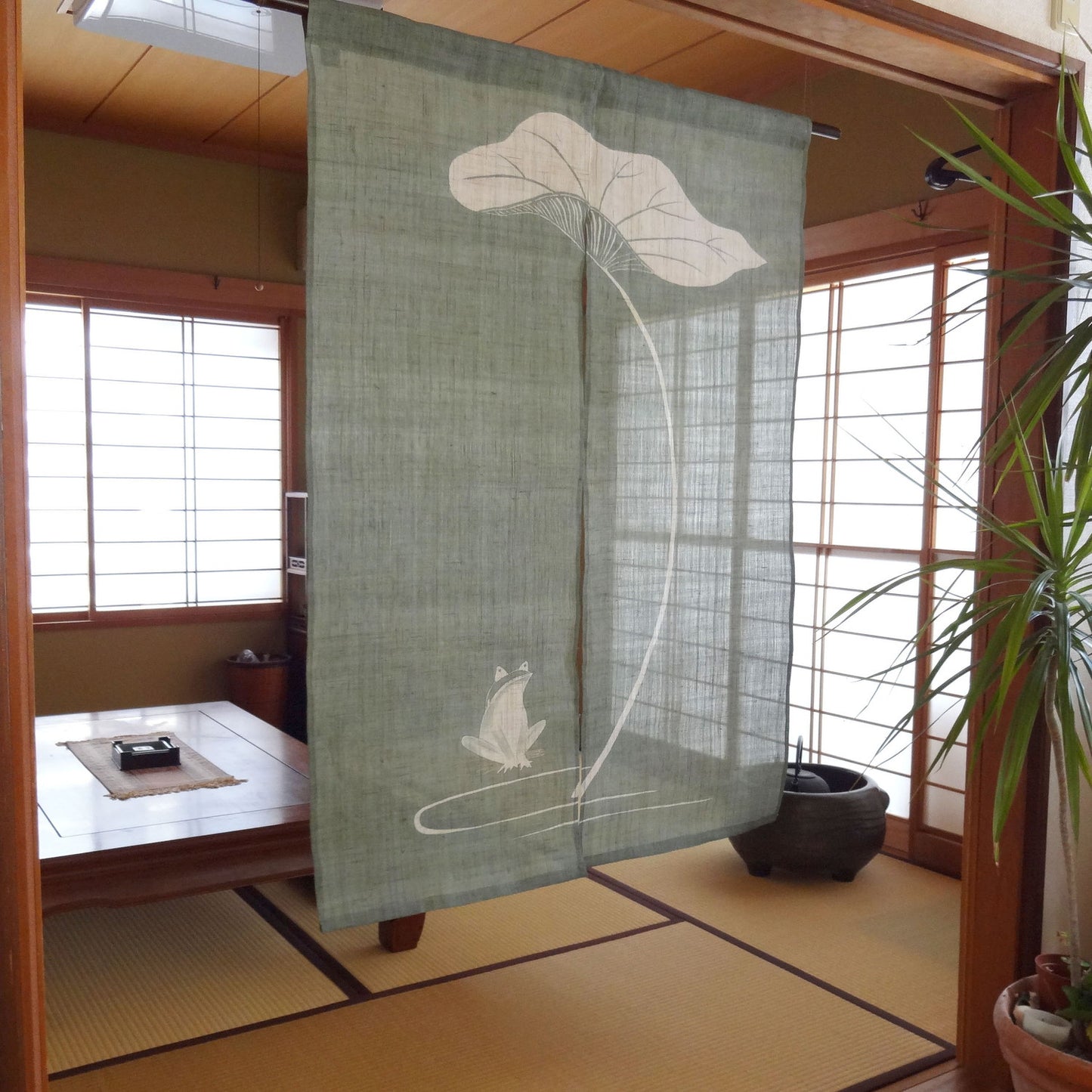 Japanese Curtain (Noren) / Ramie / Frog /  Grayish-green / W84xH120cm