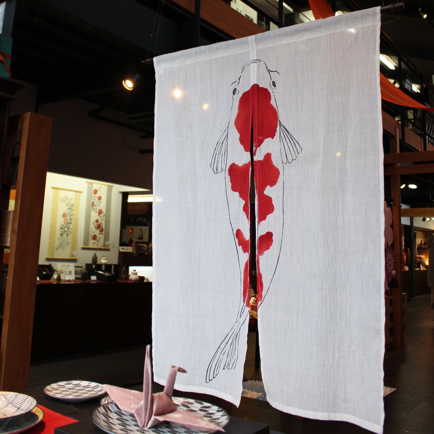 Japanese Curtain (Noren) / Coloured carp (Nishiki-GOI) / Chijimi-cloth / W84xH120cm