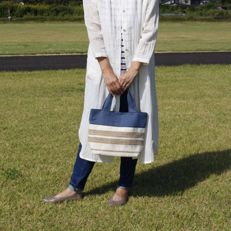 Tote Bag / Ramie / Striped pattern / Navy