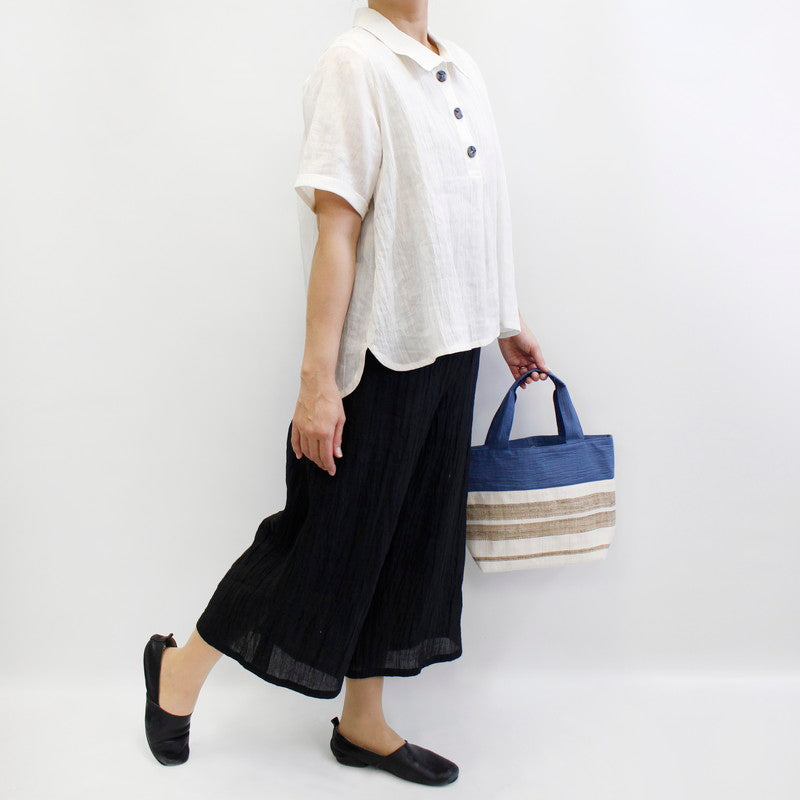 Tote Bag / Ramie / Striped pattern / Navy